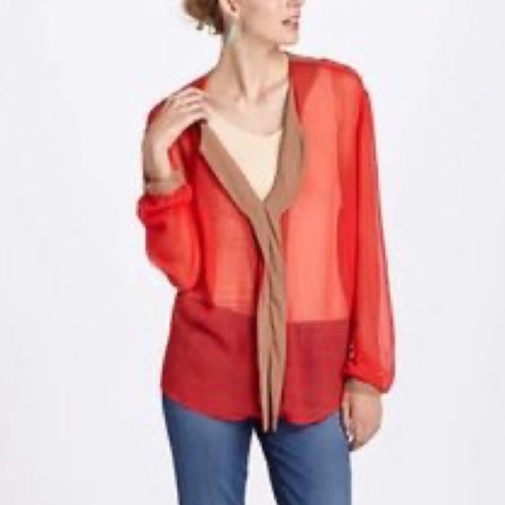Red + tan Anthropologie blouse